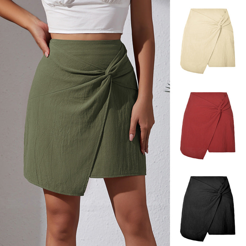 Falda irregular de cintura alta de color sólido de moda para mujer