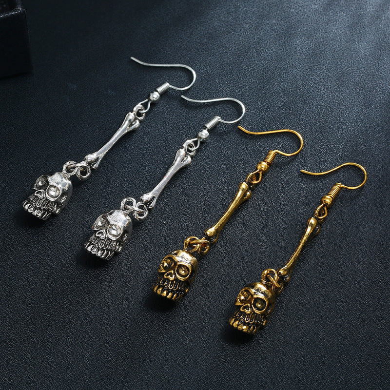Boucles d'oreilles vintage en alliage pour femme, motif tête de mort d'Halloween
