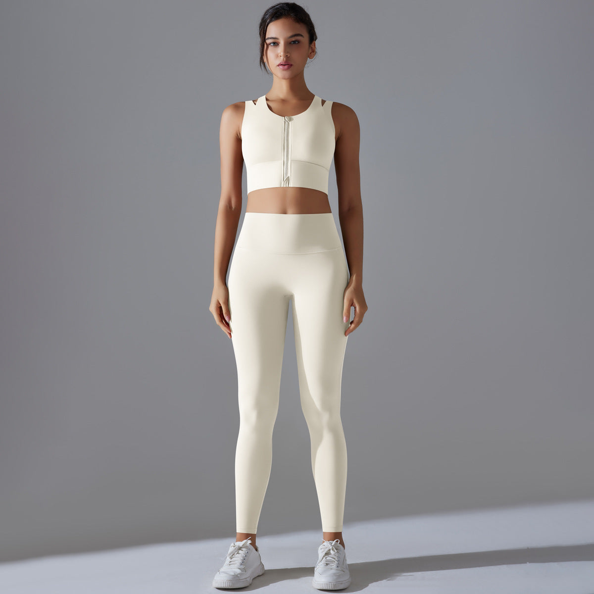 Women Yoga Solid Color Zipper Sport Two-Piece Set