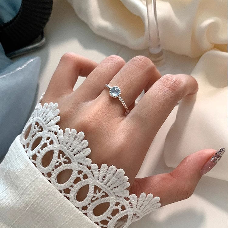 Anillo abierto de plata de ley S925 con aguamarina natural de moda