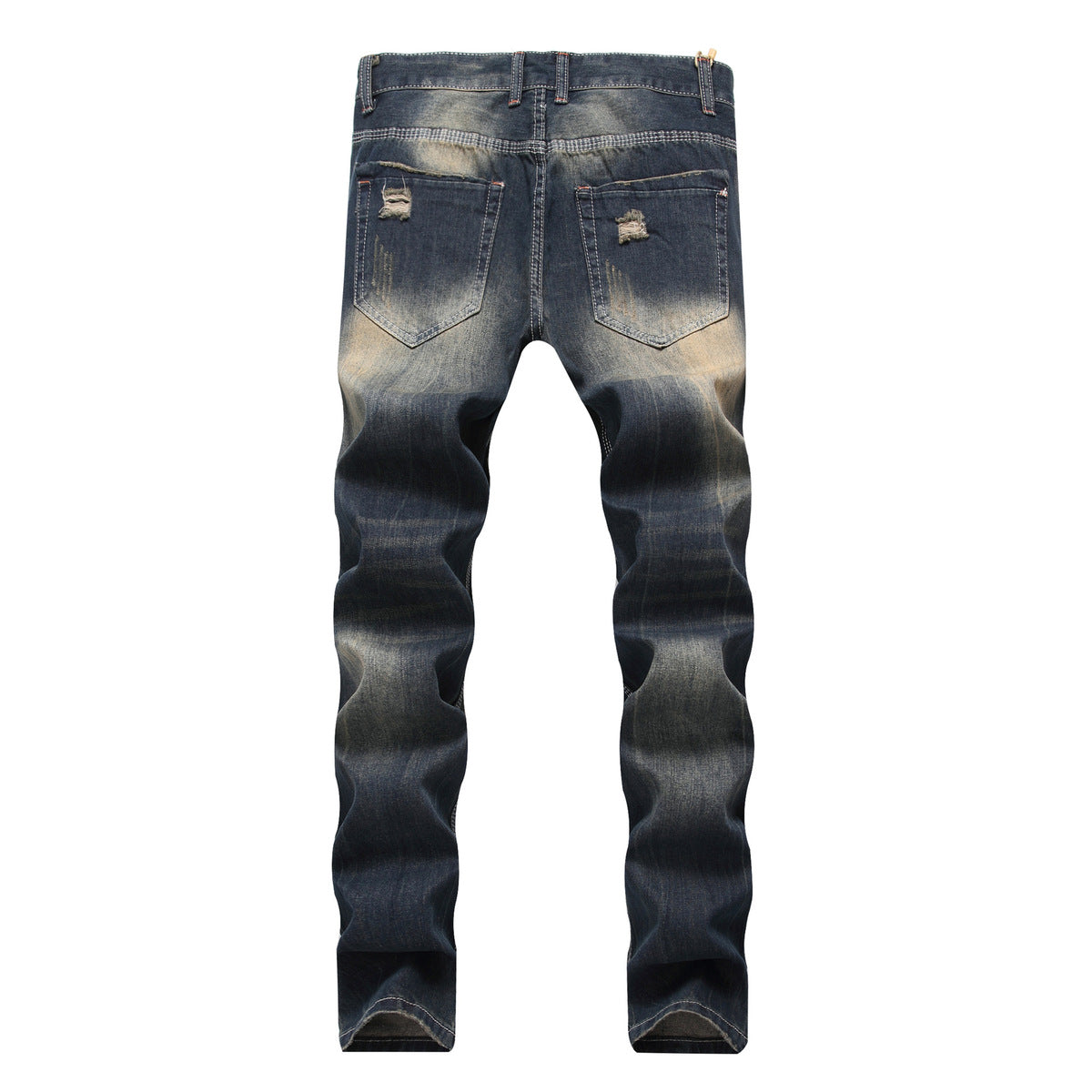 Men Casual Ripped Straight Slim Fit Cotton Jeans