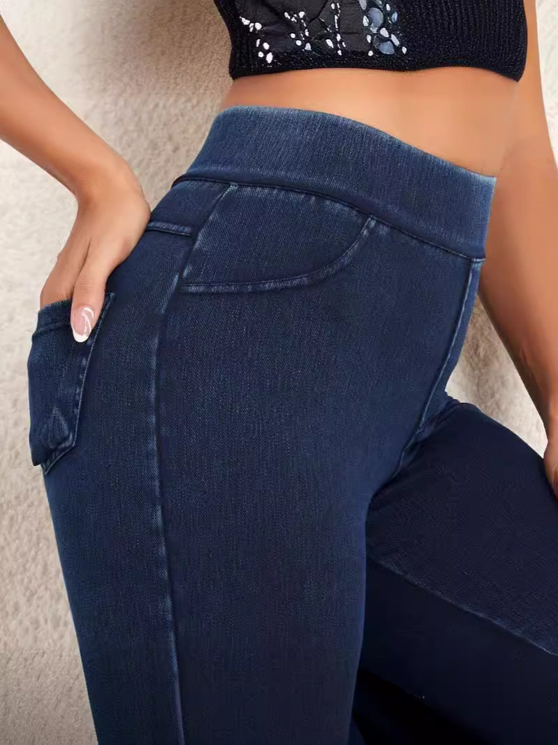 Vaqueros de cintura alta sexis de color liso a la moda para mujer