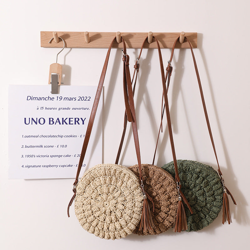 Sac à bandoulière rond tissé de style bohème pour les vacances à la plage