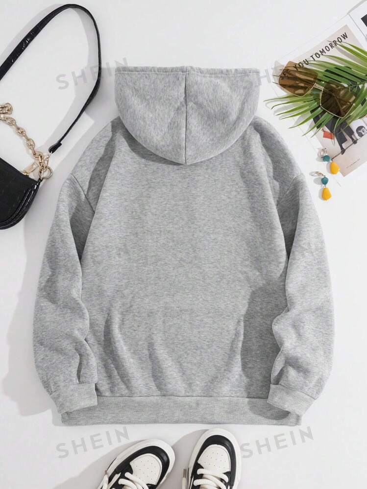 Sweat à capuche ample et décontracté pour femme avec imprimé lettres