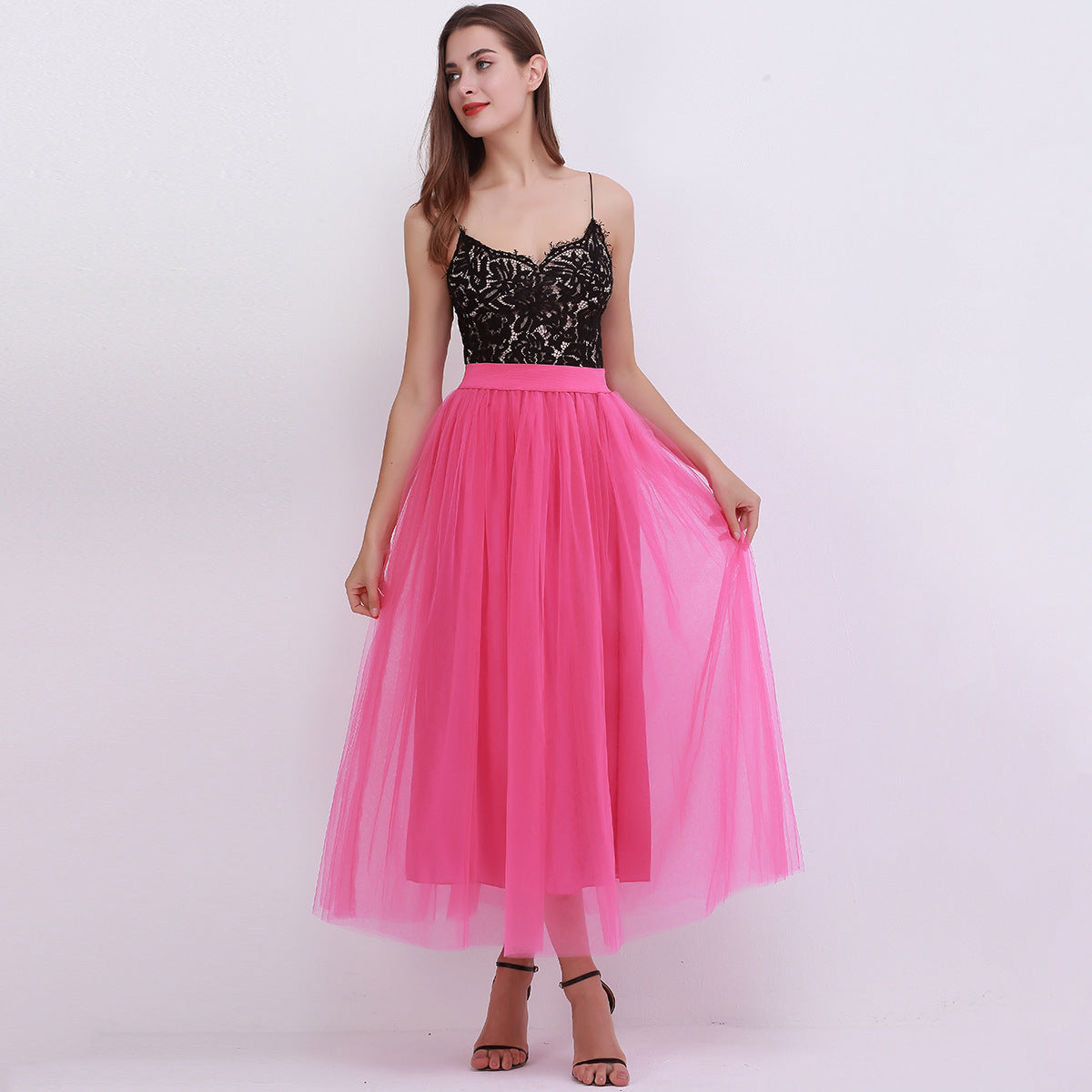 Women Fashion Solid Color Mesh Skirt