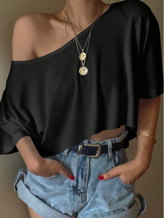 Camiseta informal de manga corta de color liso para mujer