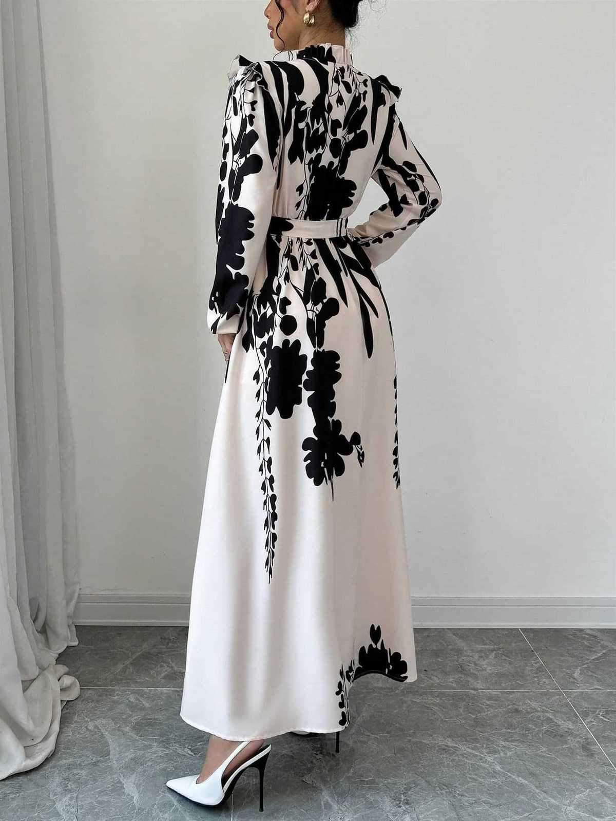 Vestido elegante de manga larga con estampado floral para mujer