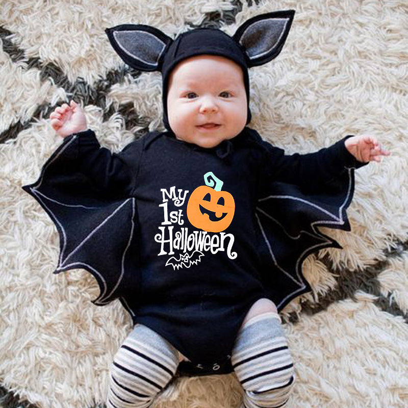 Baby Halloween Long Sleeve Cotton Bodysuit with Pumpkin Design