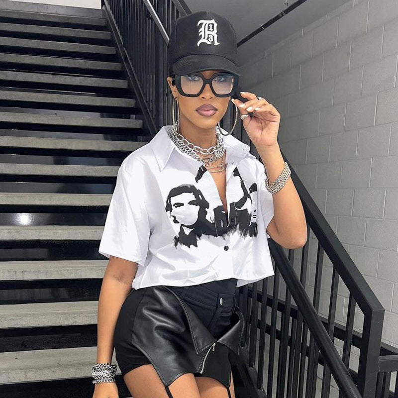 Women Fashion Sexy Contrast Color Print Blouse