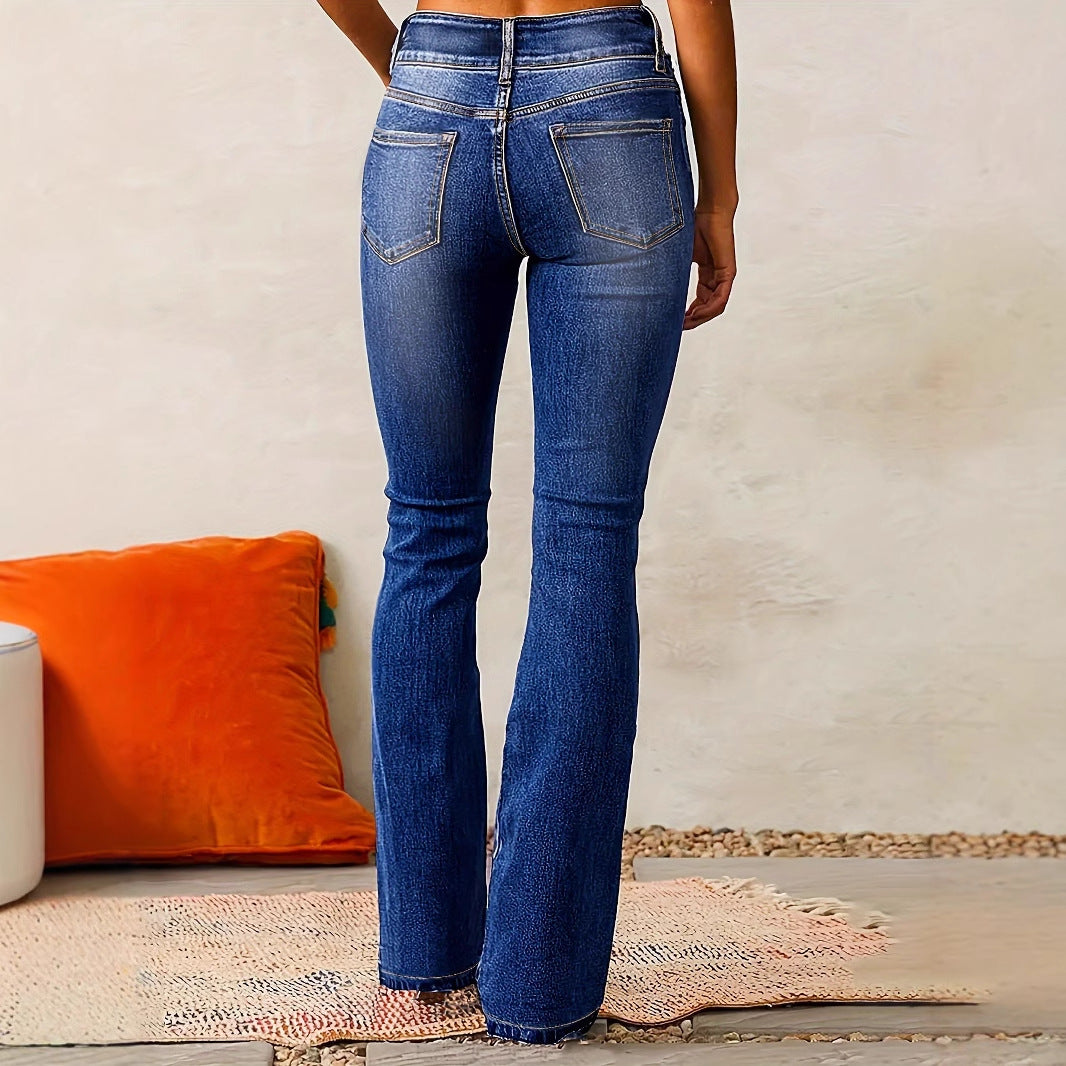 Women Fashion Retro Stretch Slim Fit Flared Jeans