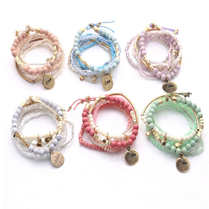 Conjunto de pulseras de cuentas multicapa estilo bohemio retro para mujer