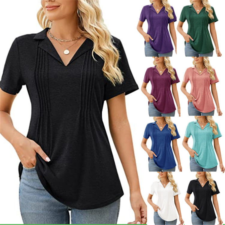 Summer Women Casual V-Neck Short Sleeve Blank T-Shirt