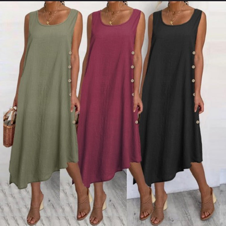 Vestido largo informal de lino y algodón para mujer de verano