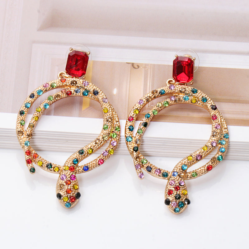 Pendientes colgantes de serpiente con diamantes de imitación a la moda para mujer