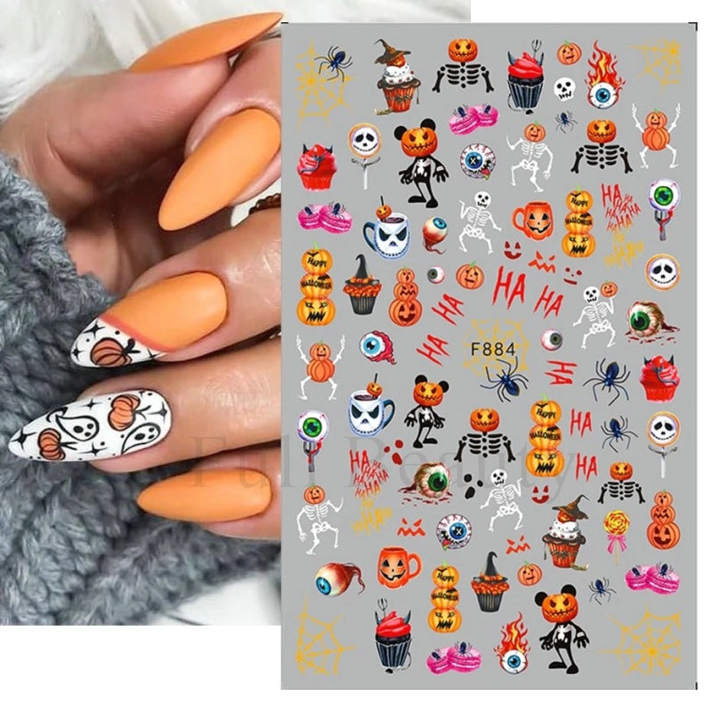 Halloween Cartoon Pumpkin Funny Ghost Nail Stickers