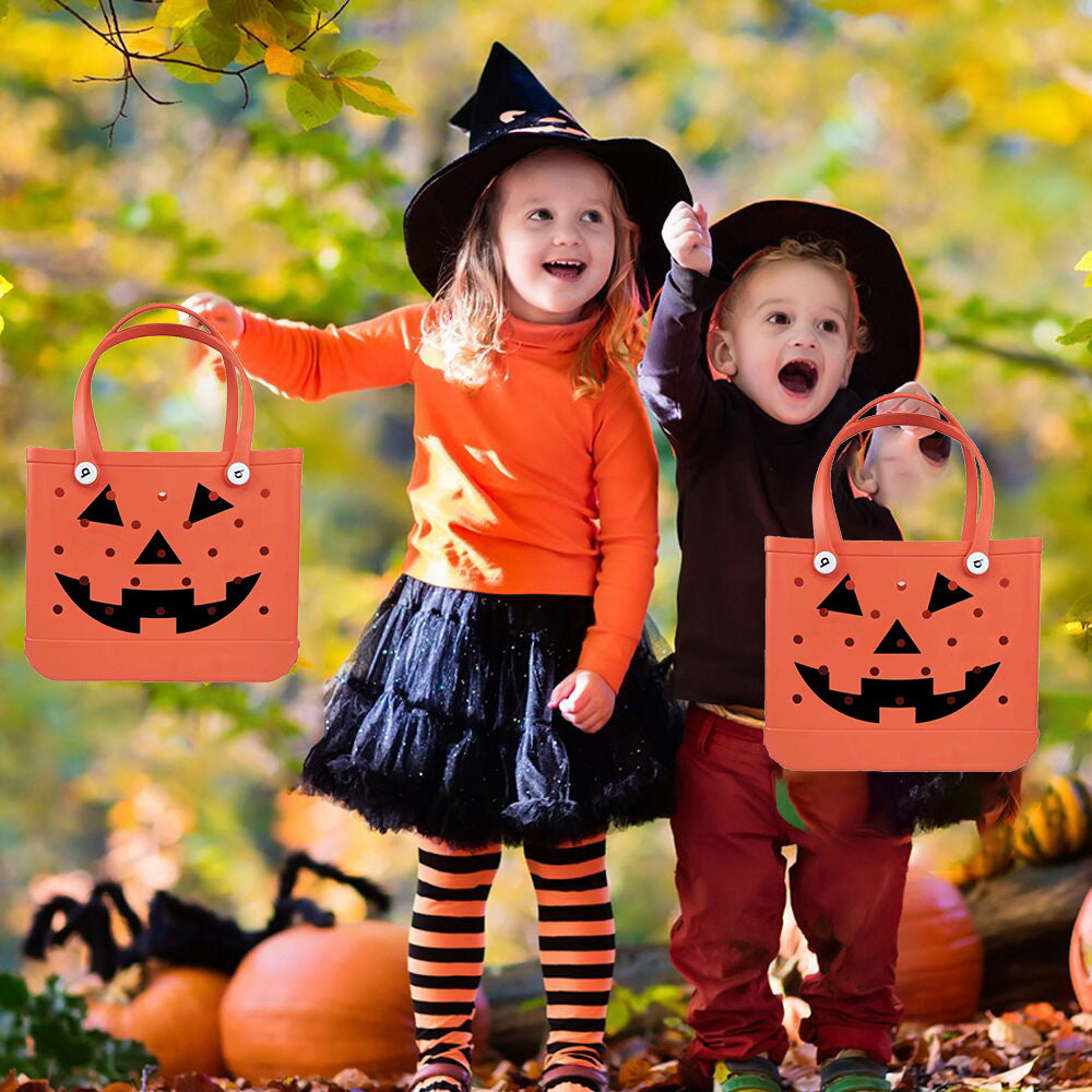 Bolso de mano con diseño de calabaza y agujero de Halloween para mujer