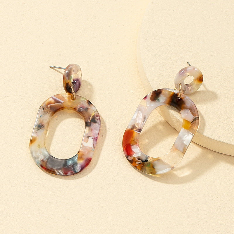 Women Fashion Retro Resin Geometric Multicolor Earrings