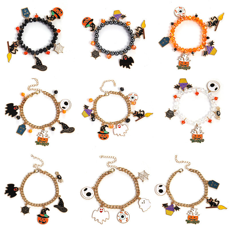 Pulsera fantasma con cabeza de calabaza esmaltada para Halloween
