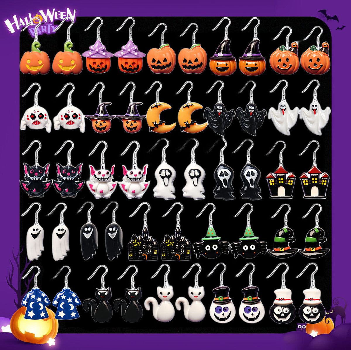 Pendientes de resina con diseño divertido de murciélago, calabaza y fantasma para Halloween para mujer