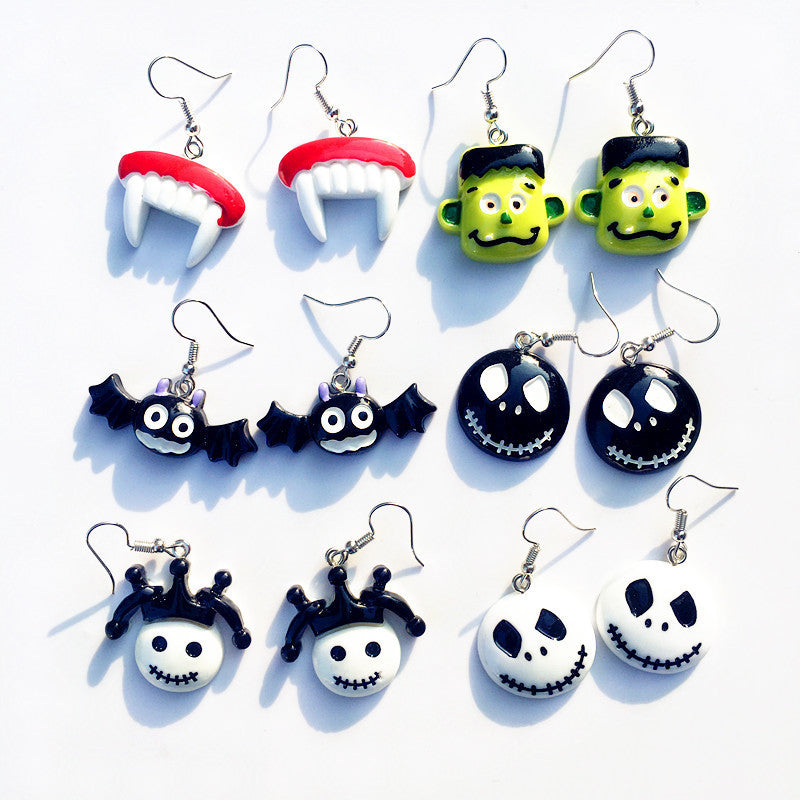 Pendientes colgantes de Halloween para mujer con murciélago, calabaza y zombi