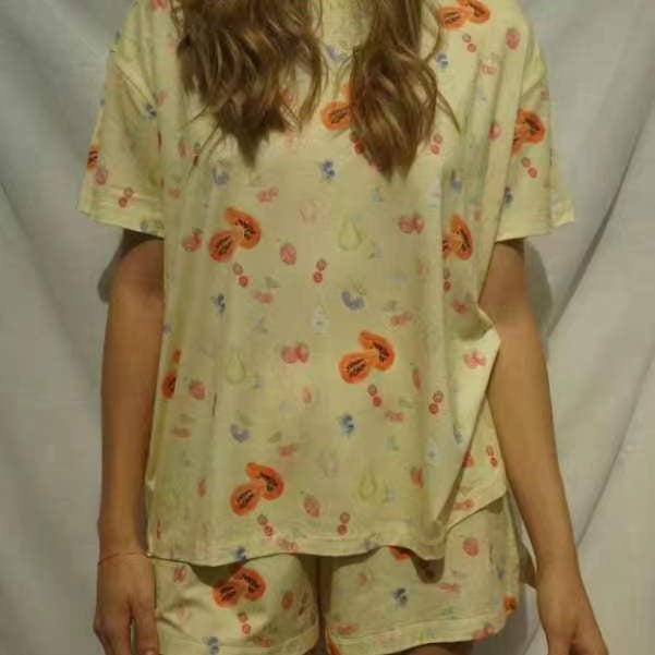 Ensemble pyjama décontracté imprimé t-shirt à manches courtes et short pour femme