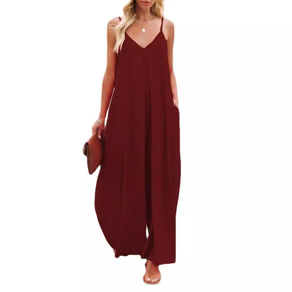 Women’s Fashion Casual V-Neck Spaghetti Strap Jumpsuit