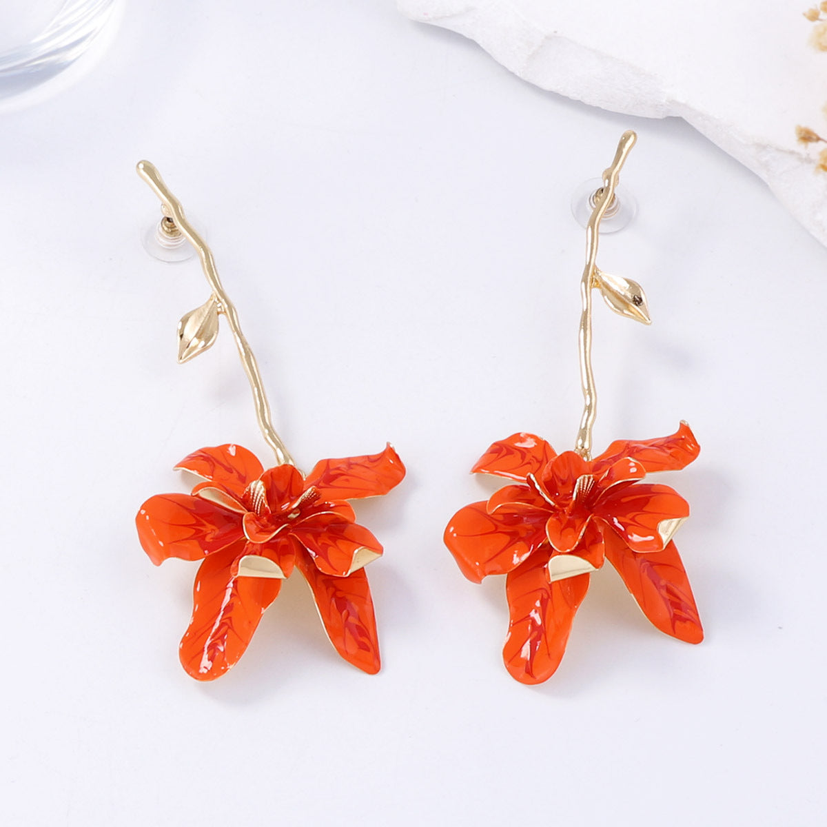 Boucles d'oreilles florales exagérées en métal, accessoires de style personnel