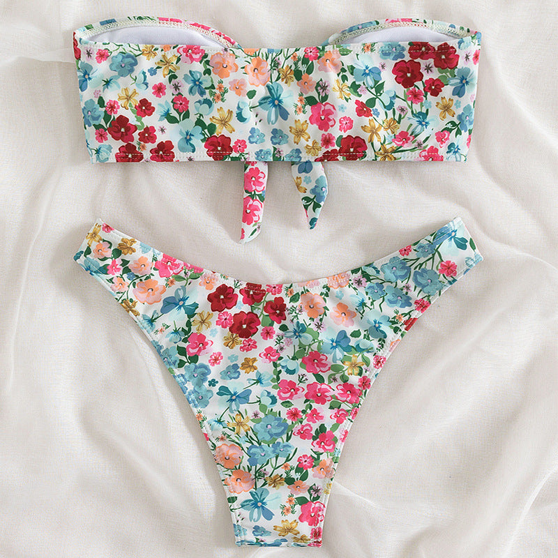 Traje de baño de bikini de tubo con estampado floral para mujer