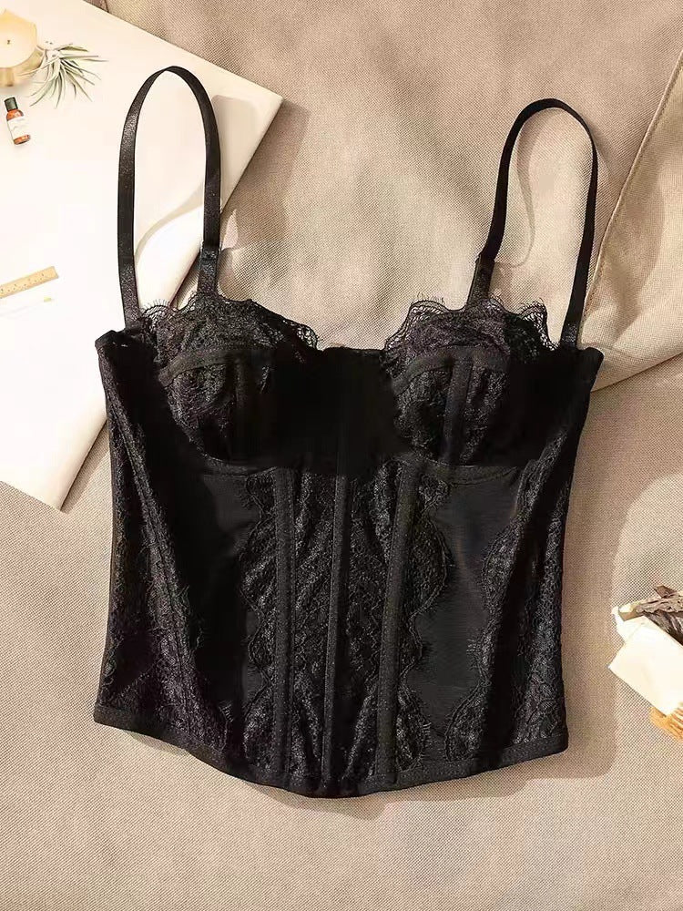 Women Fashion Sexy Solid Color Lace Corset Camisole