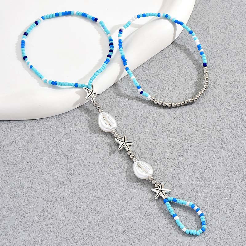 Conjunto de joyas de conchas geométricas con cuentas bohemias