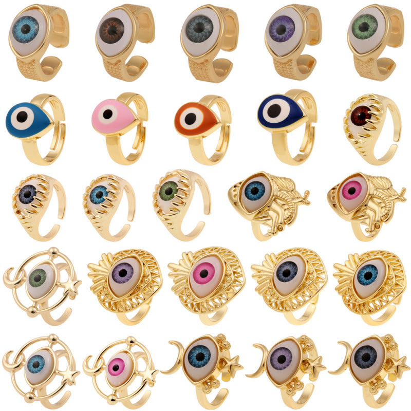 Anillos creativos de moda con diseño de ojo malvado bañados en cobre para mujer
