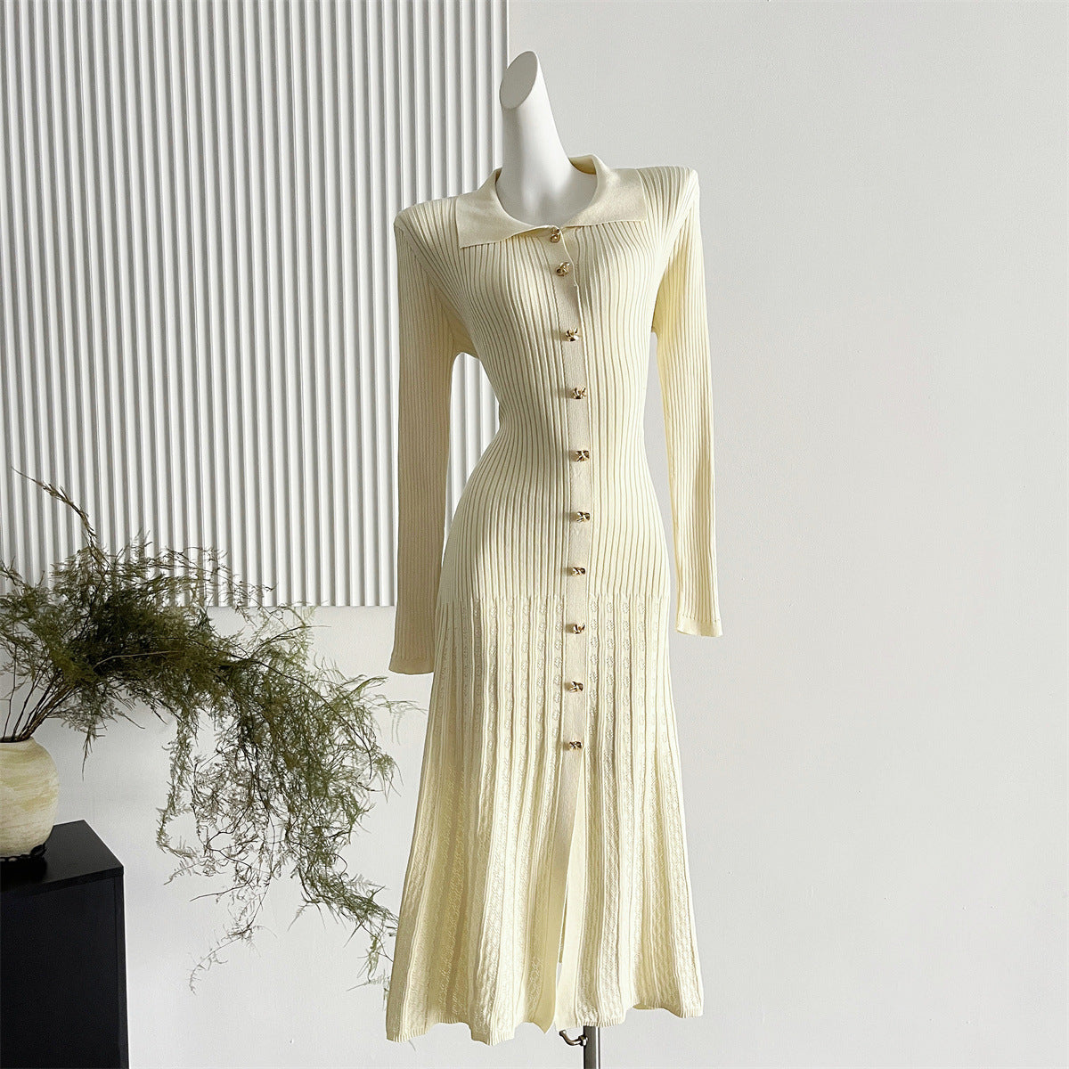 Women Fashion Elegant Solid Color Knitted Dress