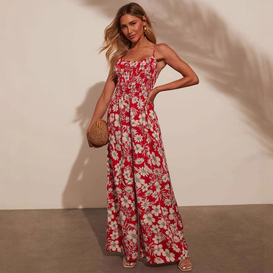 Combinaison à imprimé floral pour femme, mode vacances