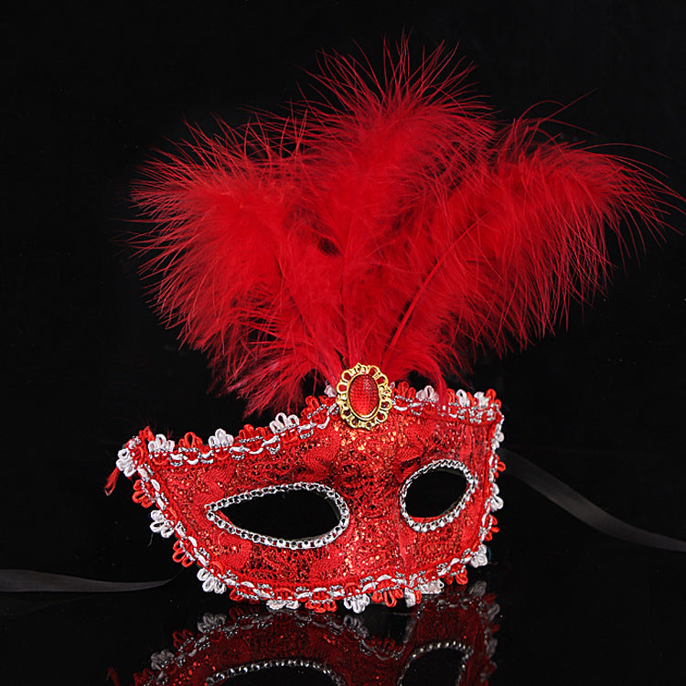 Máscara de plumas y gemas de colores sólidos para Halloween, a la moda para mujer