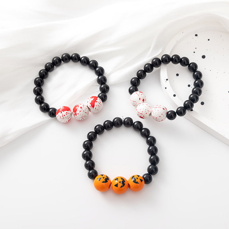 Pulsera de cuentas de Halloween con calabaza y calavera de dibujos animados