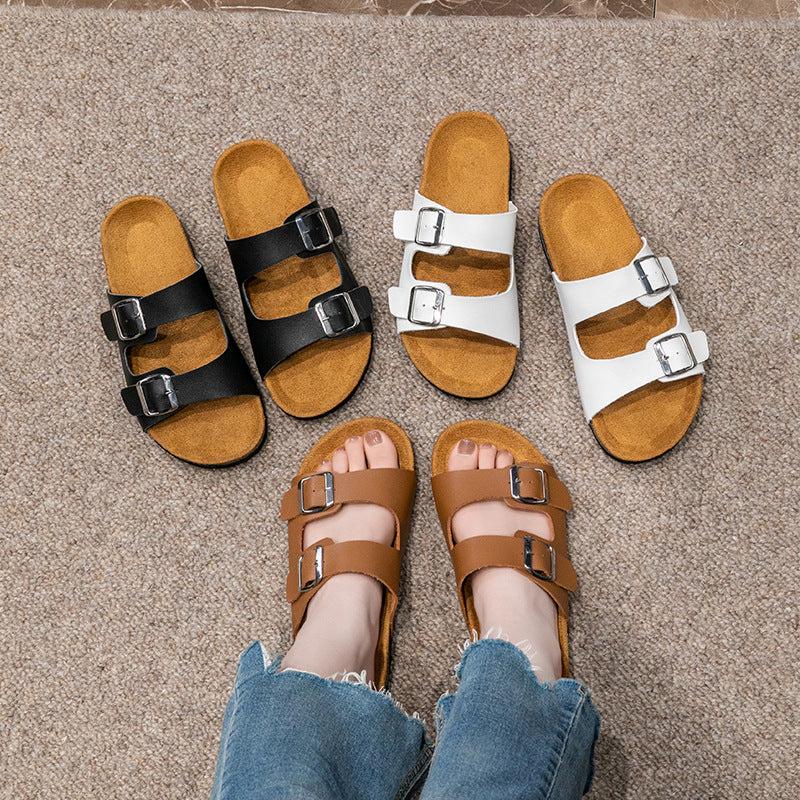 Chaussons plats décontractés en liège pour femmes, chaussures plates confortables à enfiler