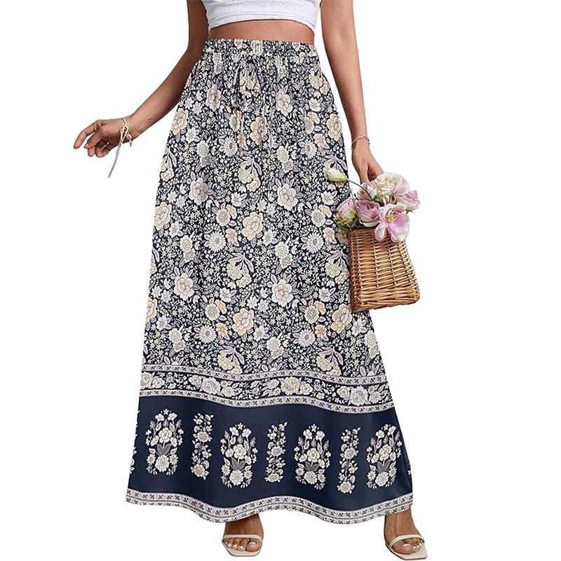 Falda holgada de cintura alta con estampado floral informal a la moda para mujer