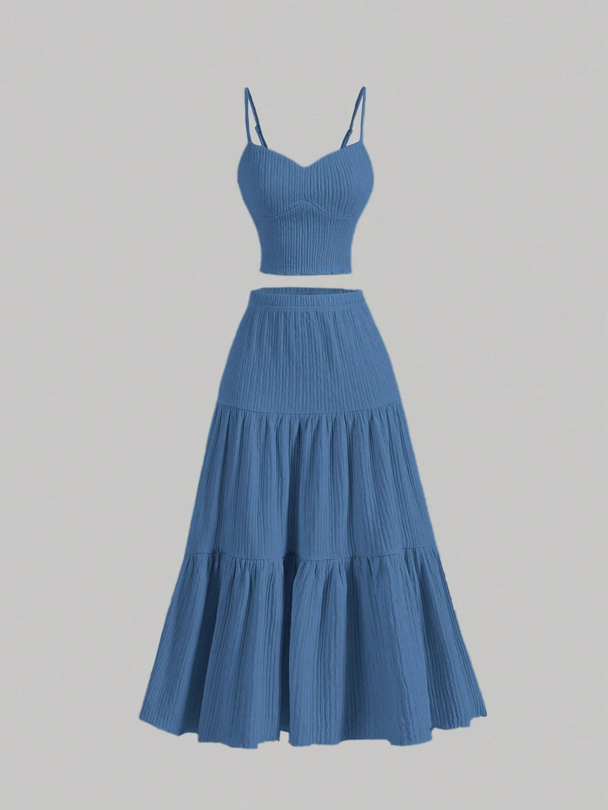 Women Fashion Casual Solid Color Camisole Top Loose Skirts Two-Piece Set