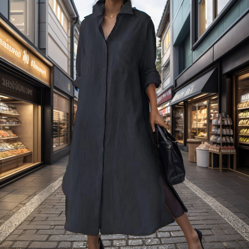 Vestido informal de lino y algodón con abertura irregular y suelto para mujer