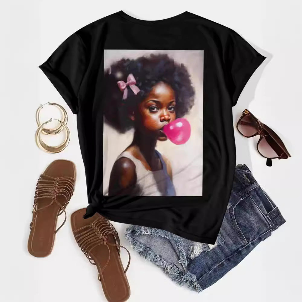 Women Casual Printed Cotton Blend Round Neck T-Shirt
