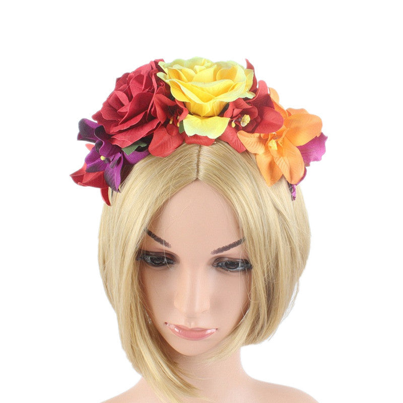 Bandeau de fleurs roses en tissu rétro pour fête d'Halloween