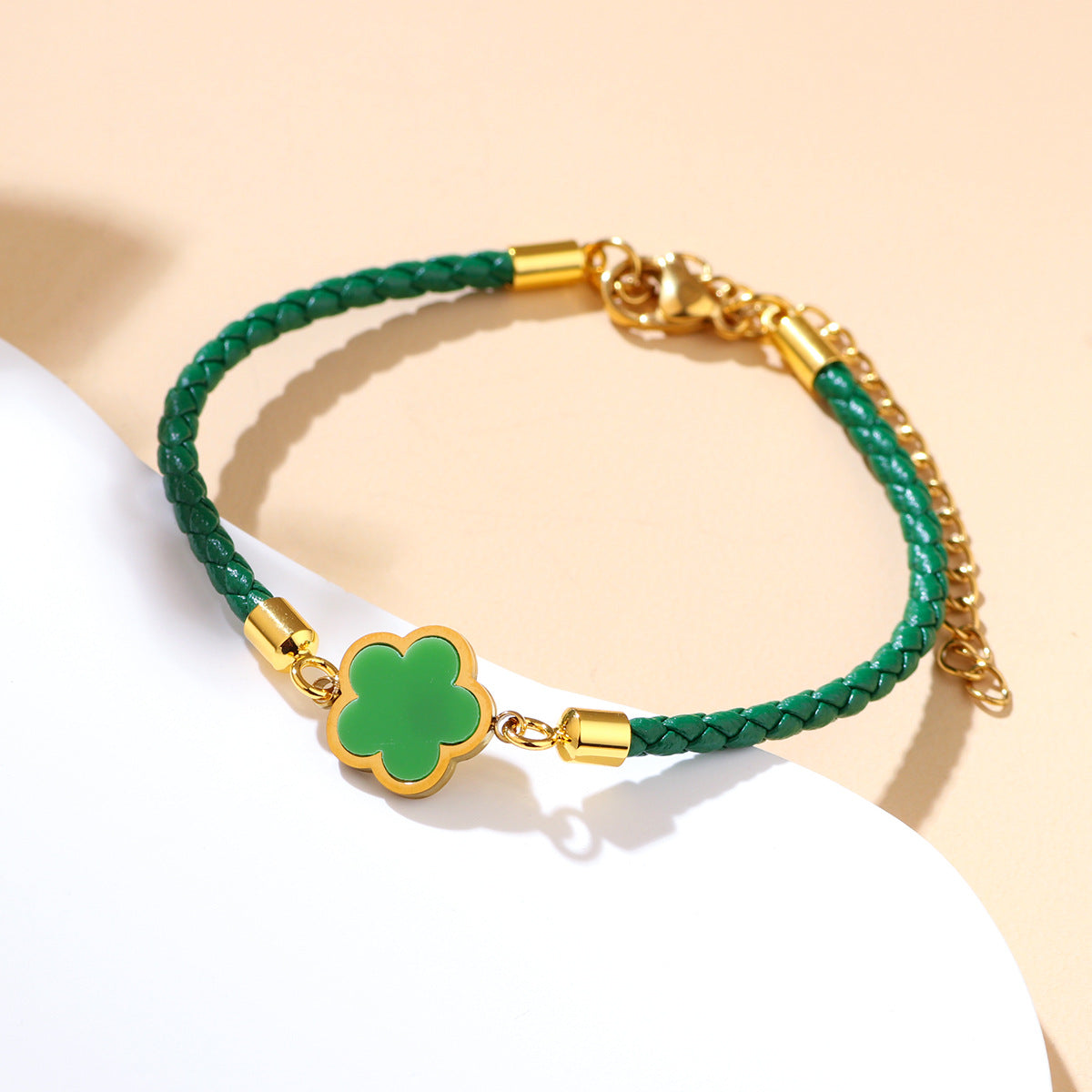 Women Fashion Plated 18k Four-Leaf Clover Red Rope Bracelet