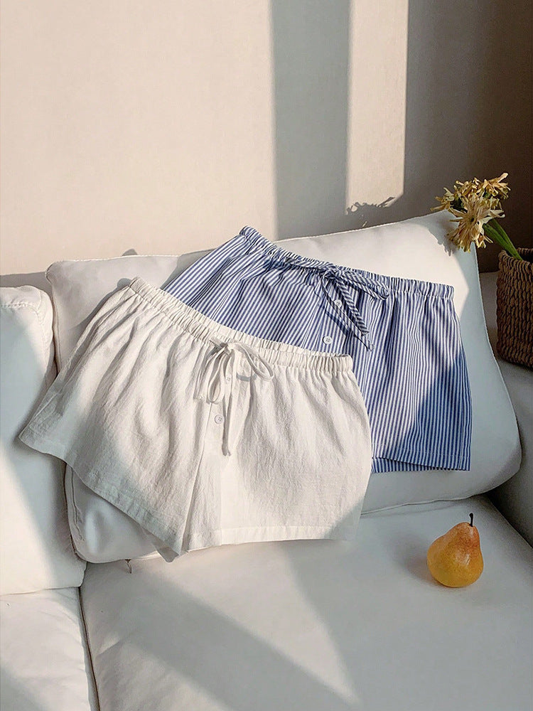 Short d'été décontracté à rayures et cordon de serrage pour femme - Bermuda ample en polyester