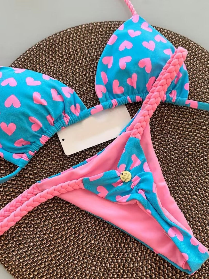 Traje de baño bikini con cordones y estampado multicolor sexy a la moda para mujer