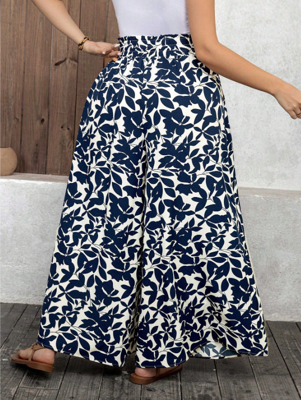 Pantalones casuales con estampado floral de talla grande para mujer