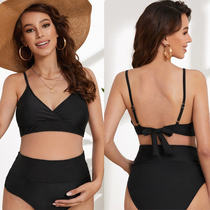 Traje de baño de maternidad de dos piezas en color negro sólido