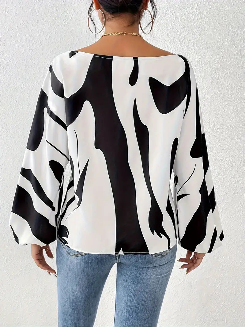 Blusa informal con estampado geométrico a la moda para mujer