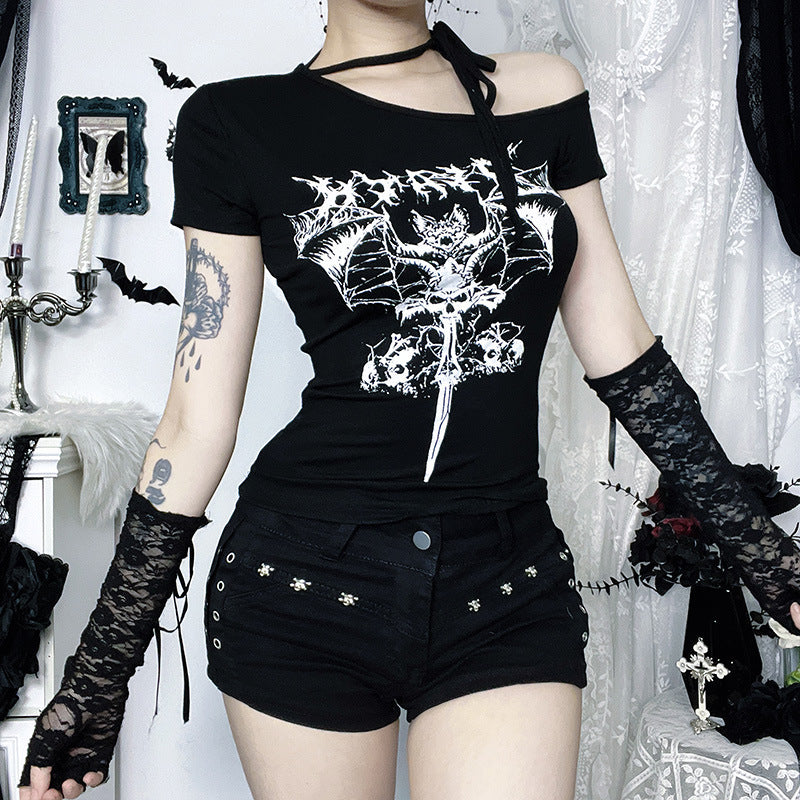 Dark Gothic Style Viscose Fiber Short Sleeve T-Shirt