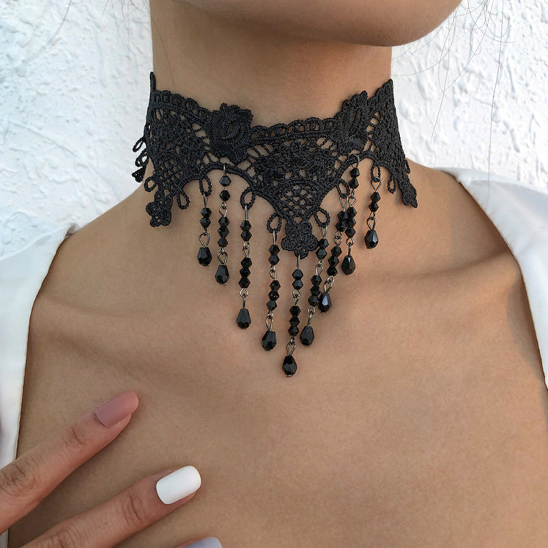 Gargantilla de encaje con colgante de cristal de Halloween a la moda para mujer
