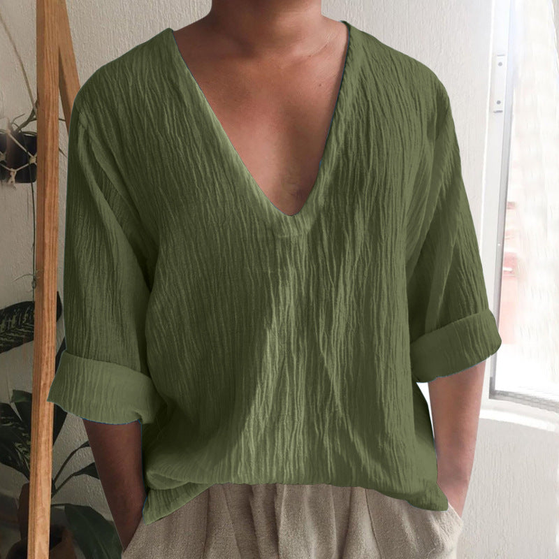 Men's Fashion Leisure Solid Color Long Sleeve T-Shirt